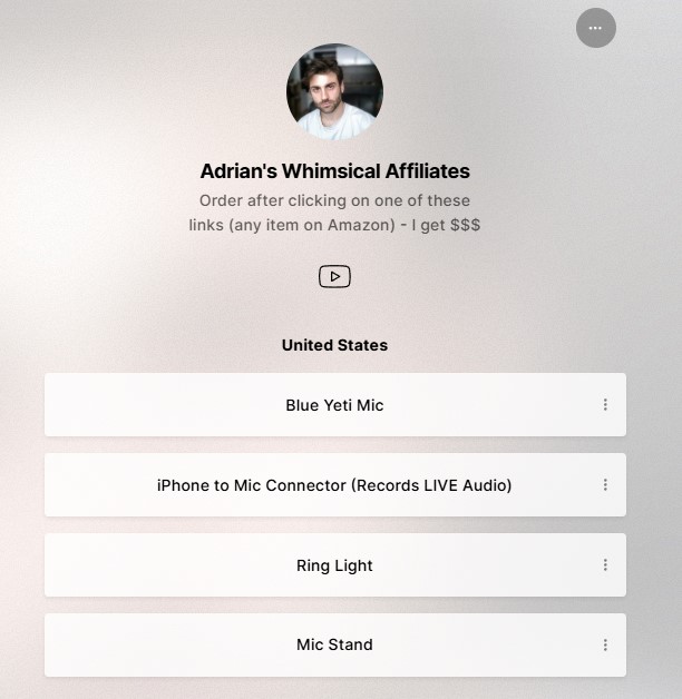Example of affiliate links for ASMR channel