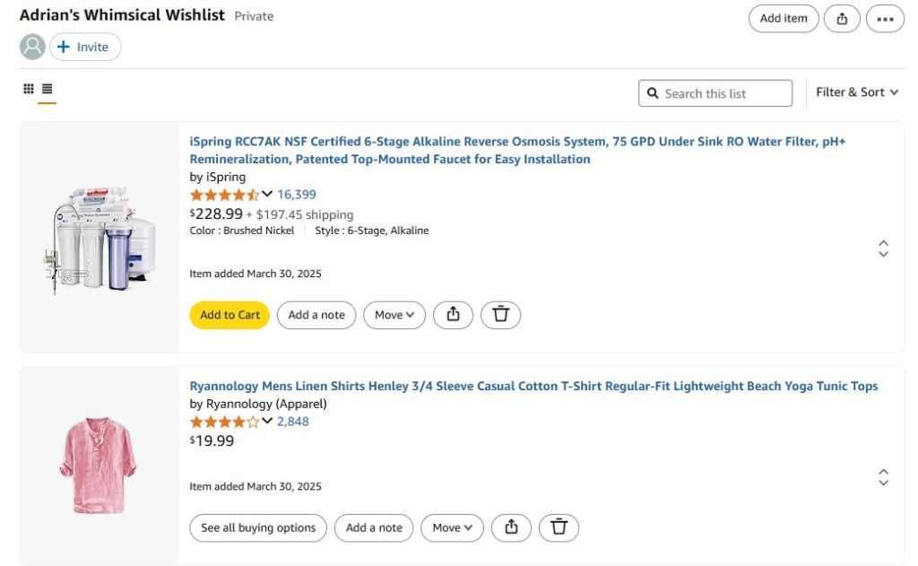 An Amazon wishlist example